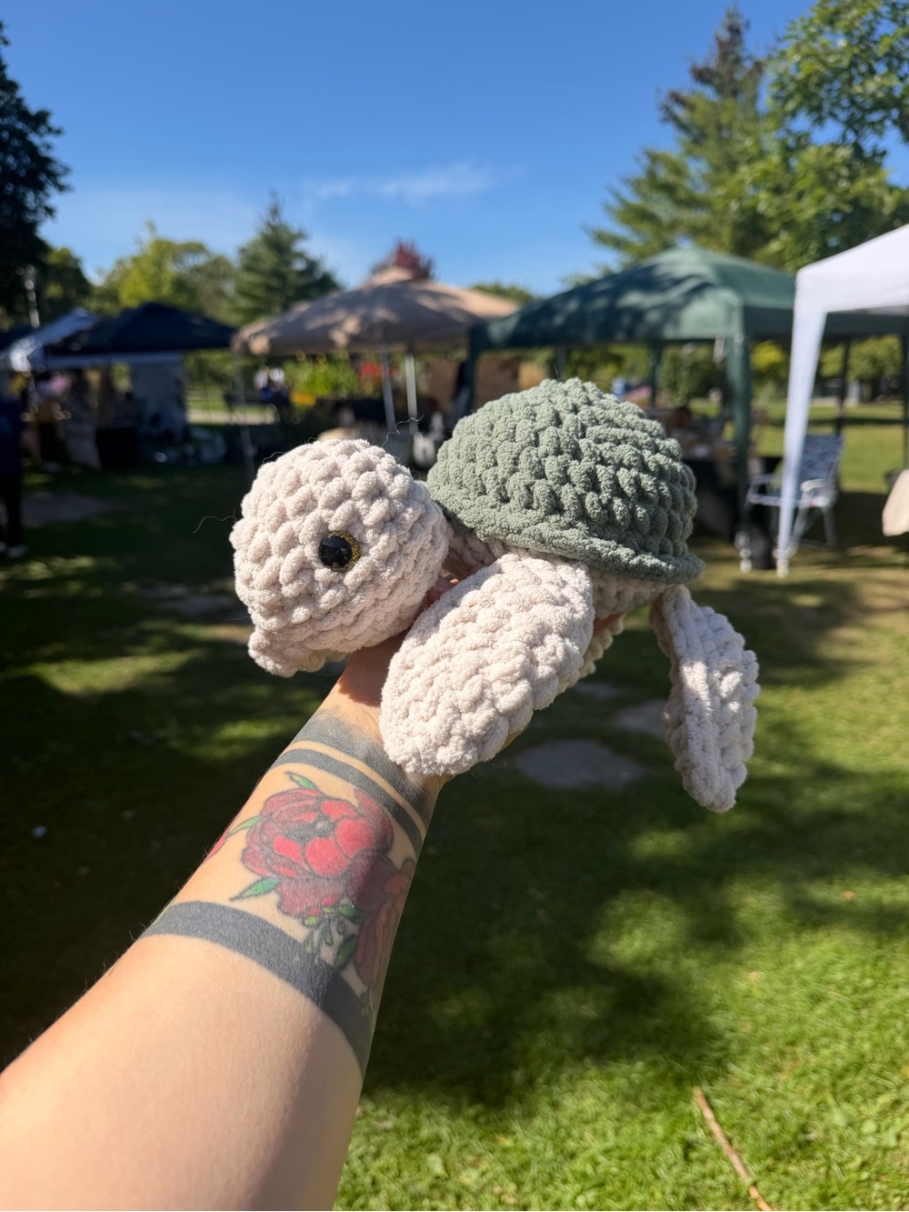Handmade Plush Turtle Reptile Toy - Cream and Sage